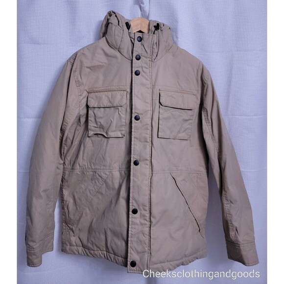 American Eagle Beige Hooded Canvas Jacket Men's LARGE - Picture 2 of 9